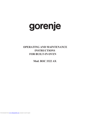 Gorenje BOC 3322 AX Operating And Maintenance Manual