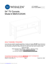 Whalen BBAVCD54N Assembly Manual
