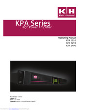 K+H KPA Series Operating Manual