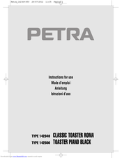 Petra TOASTER PIANO BLACK 142500 Instructions For Use Manual