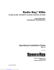 Secura Key Radio Key 600e Operating & Installation Manual