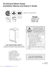 Takagi T-KJr2-IN / 110 Installation Manual And Owner's Manual