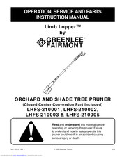 Greenlee LHFS-210002 Operation, Service And Parts Instruction Manual