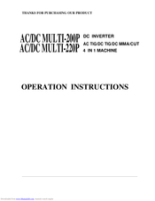 Top Gun AC/DC MULTI-200P Operation Instructions Manual