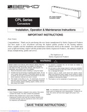 Berko CPLAS Installation, Operation & Maintenance Instructions Manual
