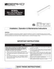 Berko BDBSL Installation, Operation & Maintenance Instructions Manual