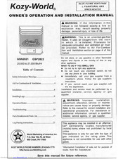 Kozy-World GSN2821 Owner's Operation & Installation Manual