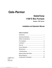 Cole-Parmer StableTemp CBF Series Installation And Operation Manual