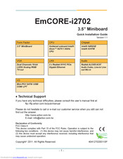 Arbor Technology EmCORE-i2702 Quick Installation Manual