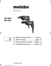 Metabo BE 4010 - Operating Instructions Manual