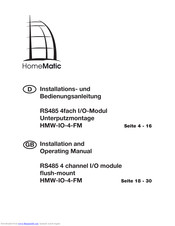 HomeMatic HMW-IO-4-FM Installation And Operating Manual