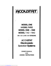 Acoustat ONE Owner's Manual And Assembly Instructions