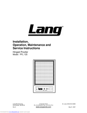 Lang PFL 120 Installation, Operation, Maintenance And Service Instructions