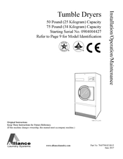 Alliance Laundry Systems 0904004427 Installation Operation & Maintenance