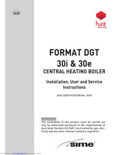 Sime FORMAT DGT 30i Installation, User And Servicing Instructions