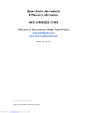 Saber Audio MT51 User's Manual & Warranty Information