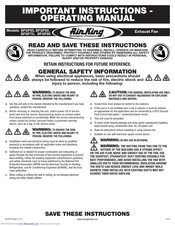 Air King BFQF80 Important Instructions & Operating Manual