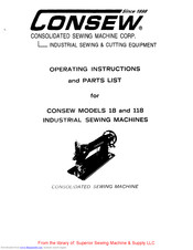 Consew 118 Operating Instructions And Parts List Manual
