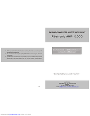 Abatronic AHP-12DCG Installation And Maintenance Instruction Manual