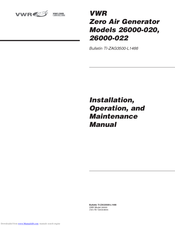 VWR 26000-022 Installation, Operation And Maintenance Manual