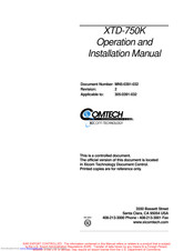 Comtech Xicom Technology XTD-750K Operation And Installation Manual