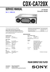 Sony CDX-CA720X - Fm/am Compact Disc Player Service Manual