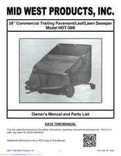 MID WEST PRODUCTS HDT-38B Owner's Manual And Parts List