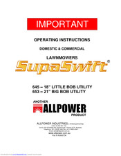 ALLPOWER SupaSwift 635 LITTLE BOB Operating Instructions Manual