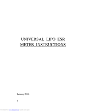 PROGRESSIVE RC UNIVERSAL LIPO ESR METER Instructions Manual