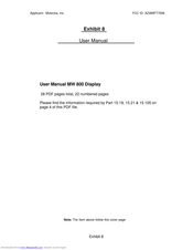 Motorola MW800 Series Owner's Manual