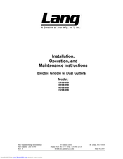 Lang 136SB-WB Installation, Operation And Maintenance Instructions