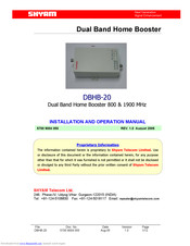 Shyam DBHB-20 Installation And Operation Manual