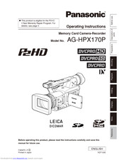 Panasonic AGHPX170P - MEMORY CARD CAMERA RECORDER Operating Instructions Manual