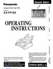 Panasonic KX-FP105 Quick Start Manual