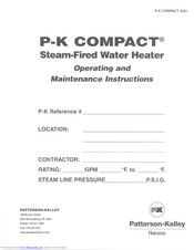 Patterson-Kelley P-K Compact Operating And Maintenance Instructions Manual
