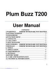 Plum Mobile Buzz T200 User Manual