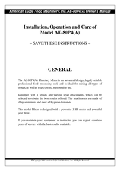 American Eagle AE-80P4 Installation Operation And Care