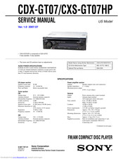Sony CDX-GT07 - Fm/am Compact Disc Player Service Manual
