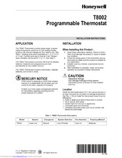 Honeywell T8002 Installation Instructions Manual