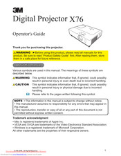 3M X76 - Digital Projector XGA LCD Operator's Manual