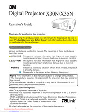 3M Digital Projector X35N Operator's Manual