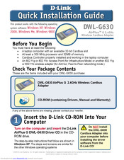 D-Link DWL-G630 - AirPlus G 802.11g Wireless PC Card Quick Installation Manual