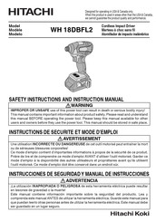 Hitachi WH 18DBFL2 Safety And Instruction Manual