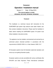 SunPower SP315U18 Operation & Installation Manual