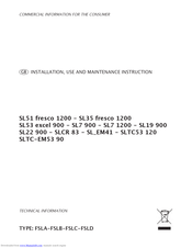 Sirius Brand SL53 excel 900 Installation, Use And Maintenance Instructions