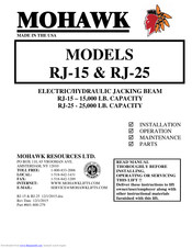Mohawk RJ-15 Installation, Operation, Maintenance, Parts