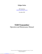 RF Technology T220 Operation And Maintenance Manual