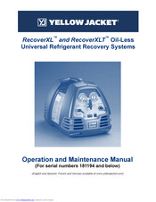 yellow jacket RecoverXL Operation And Maintenance Manual
