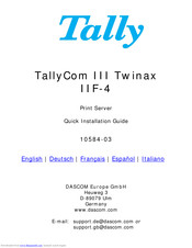 Tally TallyCom III Twinax IIF-4 Quick Installation Manual