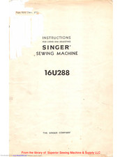 Singer 16U288 Instructions Manual